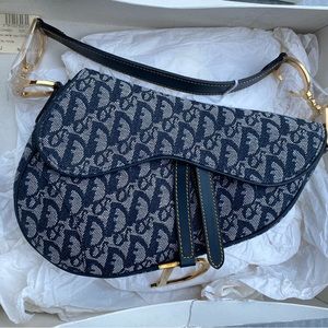 BNWT Authentic Vintage Dior Saddlebag Purse i Blue Jean
